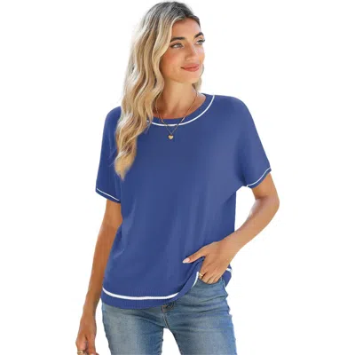Zilpu Lightweight Soft Knit Crewneck Top In Blue