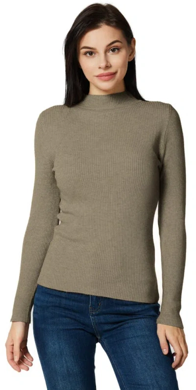 Zilpu Slim Fit Ribbed Mock Neck Sweater Top In Army Green
