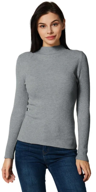 Zilpu Slim Fit Ribbed Mock Neck Sweater Top In Grey