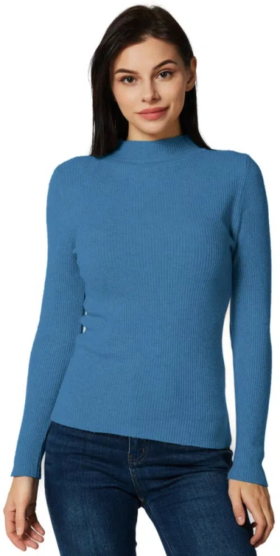 Zilpu Slim Fit Ribbed Mock Neck Sweater Top In Haze Blue