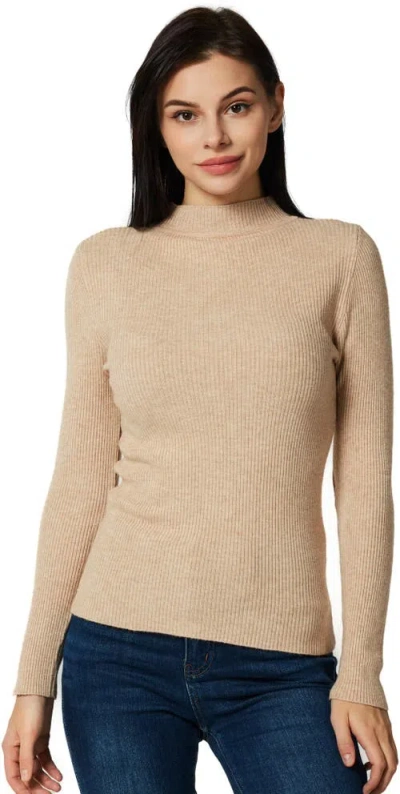 Zilpu Slim Fit Ribbed Mock Neck Sweater Top In Khaki