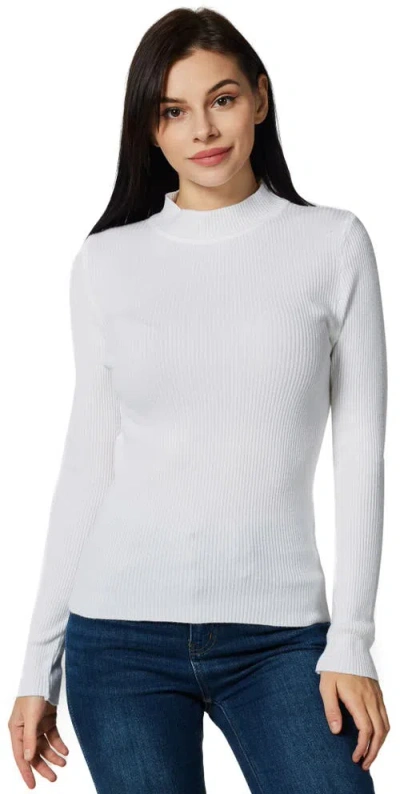 Zilpu Slim Fit Ribbed Mock Neck Sweater Top In White