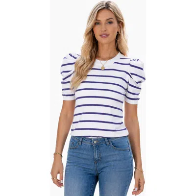 Zilpu Striped Puff Sleeve Knit Top In Blue