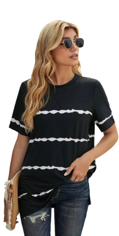Zilpu Tie-dye Stripe Side-slit Tunic Tee In Black