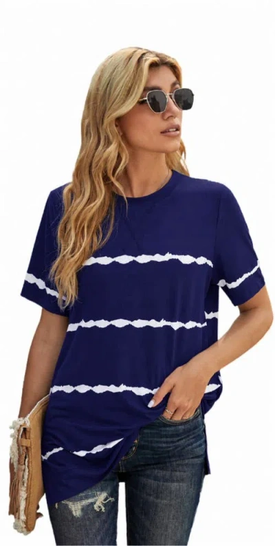 Zilpu Tie-dye Stripe Side-slit Tunic Tee In Blue