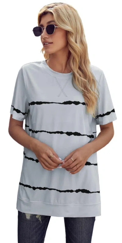 Zilpu Tie-dye Stripe Side-slit Tunic Tee In Gray