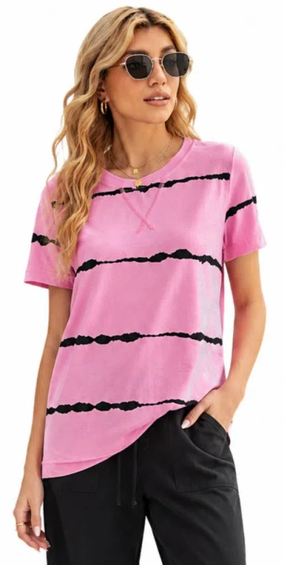 Zilpu Tie-dye Stripe Side-slit Tunic Tee In Pink