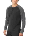 Zimego Athletic Fit Baseball Retro Contrast Long Sleeve Raglan Tee In Charcoal/grey
