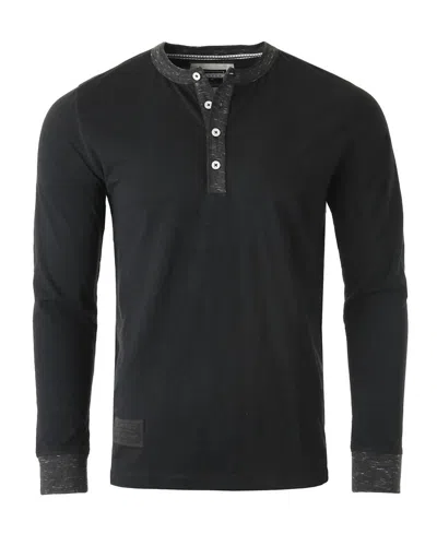 Zimego Men's Long Sleeve Contrast Button Placket Neck Cuffs Henley Shirt In Black/black