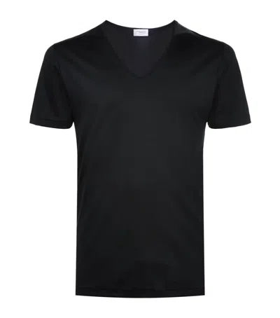 Zimmerli 286 Sea Island V-neck T-shirt In Black