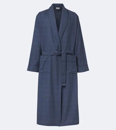 Zimmerli Checked Cotton And Wool Flannel Robe In Blue