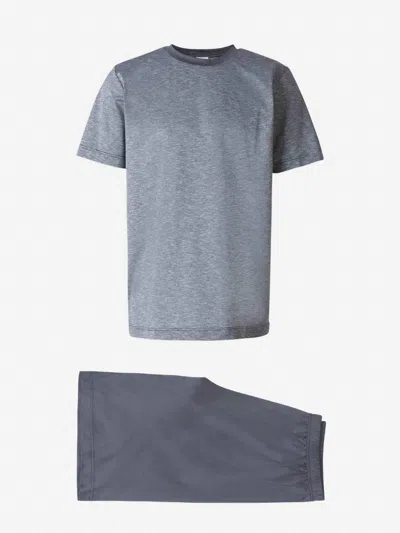 Zimmerli Contrast Striped Pajamas In Gray
