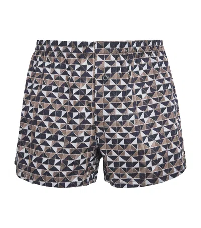 Zimmerli Cotton Sateen Printed Boxer Shorts In Black