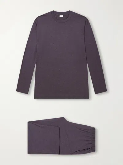 Zimmerli Mélange Modal-blend Jersey Pyjama Set In Purple