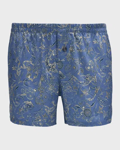 Zimmerli Men's Cotton Sateen Paisley Boxer Shorts In Blue