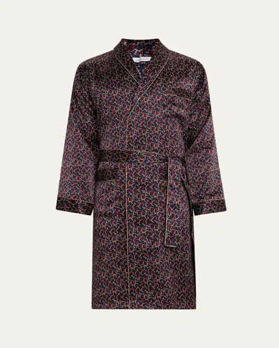 Zimmerli Men's Leaf-print Silk Robe In Brown
