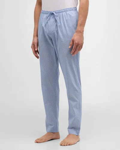 Zimmerli Men's Long Geo-print Cotton Pants In Light Blue