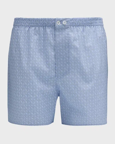 Zimmerli Men's Printed Cotton Sateen Boxer Shorts In Light Blue