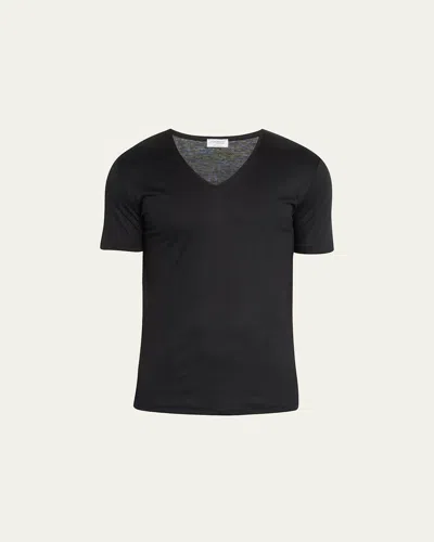 Zimmerli Men's Sea Island V-neck Cotton T-shirt In Black