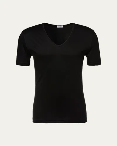 Zimmerli Men's Sea Island V-neck Cotton T-shirt In Black Pattern