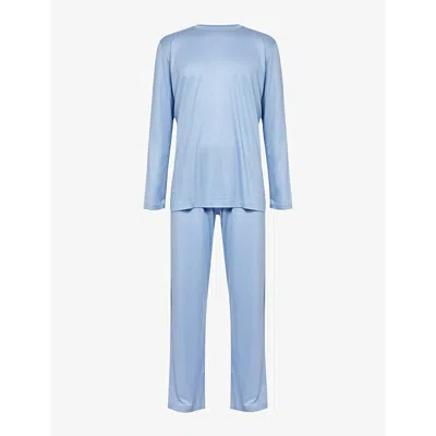 Zimmerli Mens Sky Blue Crewneck Regular-fit Woven Pyjamas
