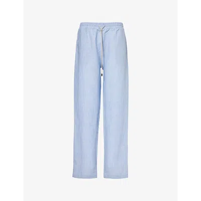 Zimmerli Mens Sky Blue High-rise Relaxed-fit Linen And Cotton-blend Pyjama Bottoms