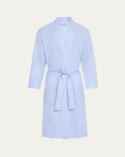 Zimmerli Men's Woven Sea Island Cotton Robe In Blue