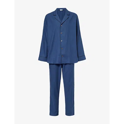 Zimmerli Mens Cozy Flannel Cotton And Wool Flannel Pyjamas Navy