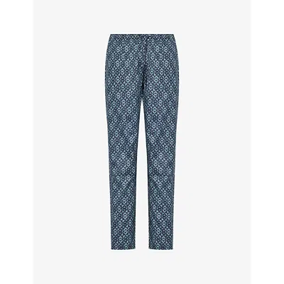 Zimmerli Mens Floral-print Cotton Pyjama Bottoms Geo Blues