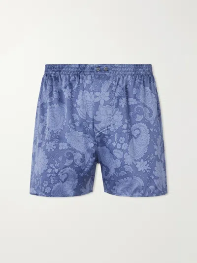 Zimmerli Printed Silk-satin Boxer Shorts In Blue
