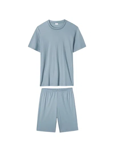 Zimmerli Round-neck Shor-sleeve Pajamas In Blue