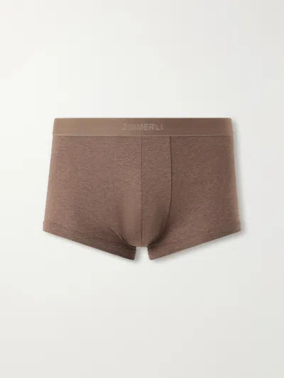 Zimmerli Sea Island Cotton Boxer Briefs In Brown