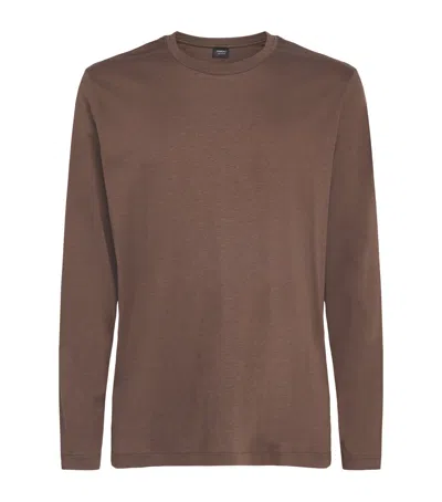 Zimmerli Sea Island Cotton Long-sleeve Pyjama T-shirt In Brown