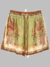 Zimmermann Indra Relaxed Silk Shorts Khaki Scarf Floral In Green