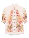 Zimmermann Ascension Billow Blouse Cream Palm Floral In Pink