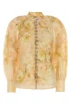 Zimmermann Crush Floral-print Linen-blend Blouse In Gold