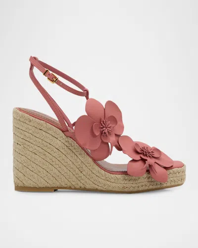 Zimmermann 110mm Orchid Leather Espadrille Wedge Sandals In Pink