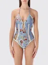 Zimmermann Womens Chambray Floral Awaken Crochet Keyhole Swimsuit In Blue