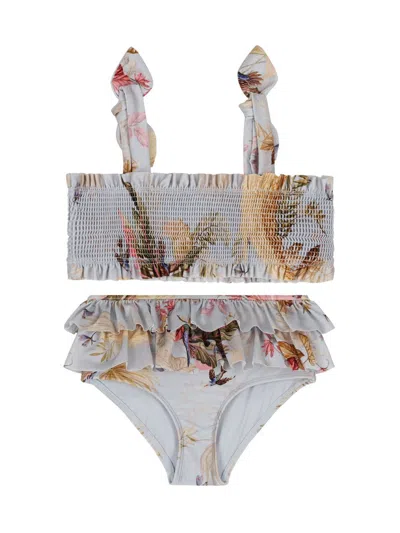Zimmermann Mini Shirred Bikini For Girls In Gray