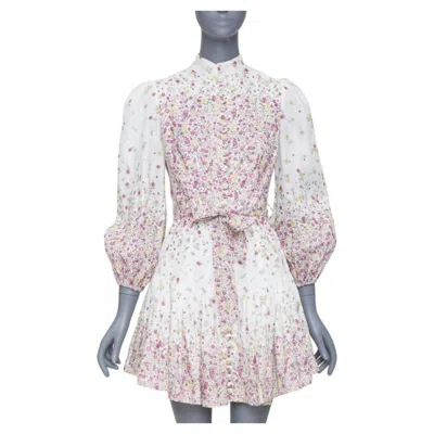 Pre-owned Zimmermann 2020 Carnaby Micro Flower Print White Pink Linen Mini Dress Sz1 S