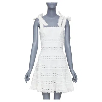 Pre-owned Zimmermann 2020 Kirra Tie Shoulder White Linen Eyelet Lace Mini Dress Sz1 S