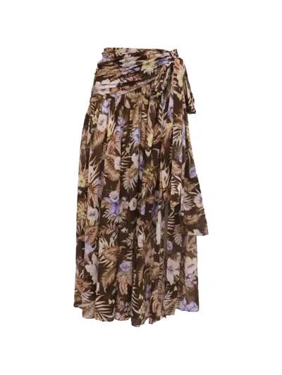 Pre-owned Zimmermann 2020s Coco Bow Maxi Skirt In Brown