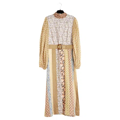 Pre-owned Zimmermann 2021 Robe Fr42 Beige Yellow Linen Patchwork Day Dress Uk14 Us12 Nwt