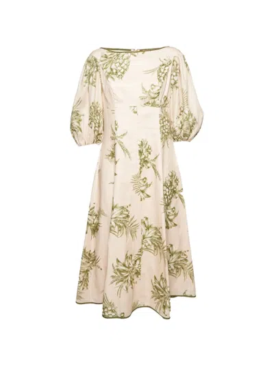 Pre-owned Zimmermann 2022 Pineapple-print Boat-neck Midi Dress In Pink