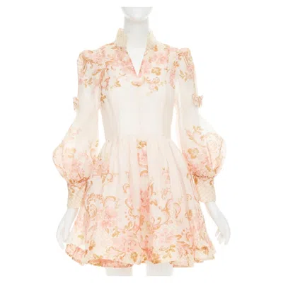 Pre-owned Zimmermann 2022 Runway Postcard Bow Rose Pink Silk Linen Organza Dress Us1 Xs In Red