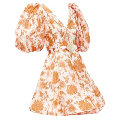 Zimmermann 2022 Runway Postcard Orange Floral Linen Seashell Belt Dress Aus0 Xs