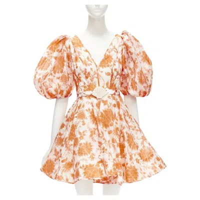 Pre-owned Zimmermann 2022 Runway Postcard Orange Floral Linen Seashell Belt Dress Aus0 Xs
