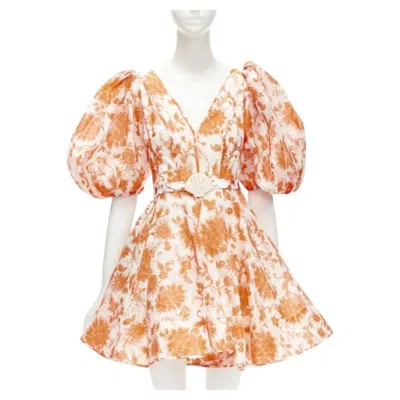 Pre-owned Zimmermann 2022 Runway Postcard Orange Floral Linen Seashell Belt Dress Aus0 Xs