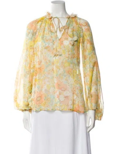 Pre-owned Zimmermann 2023 Floral Print Blouse In Yellow