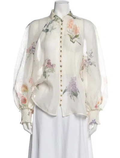 Pre-owned Zimmermann 2023 Linen Blouse In Neutrals/purple